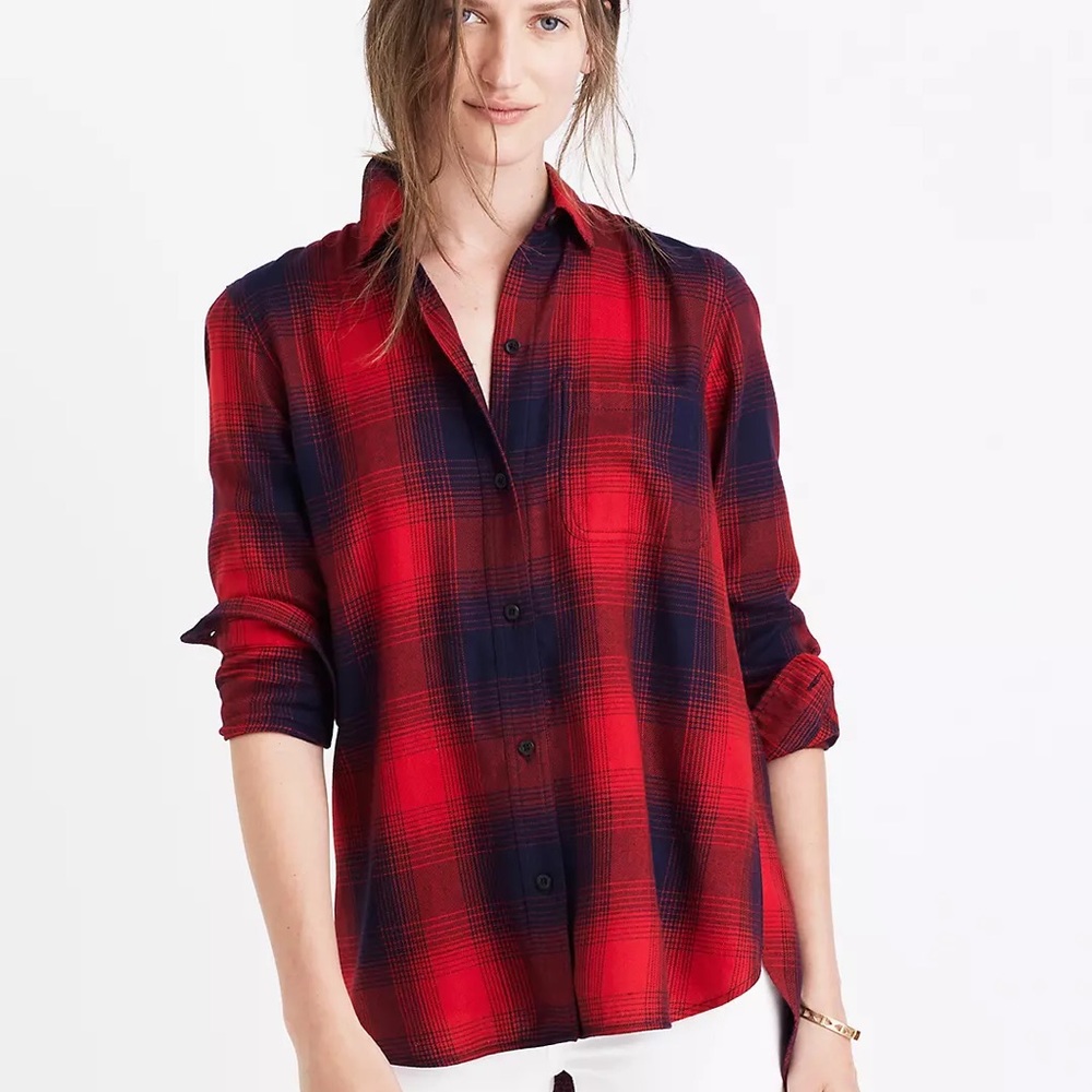 Madewell Classic Ex-Boyfriend Shirt in Wilder Plaid XXS F5651